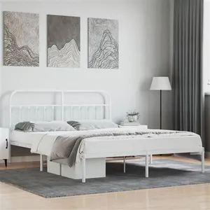 vidaXL Cadre de lit métal avec tête de lit blanc 180x200 cm pas cher
