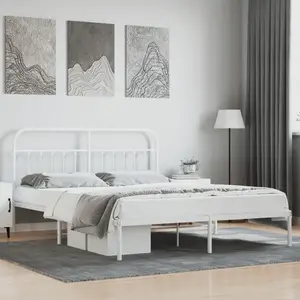 vidaXL Cadre de lit métal avec tête de lit blanc 183x213 cm pas cher