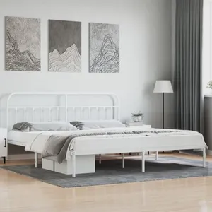 vidaXL Cadre de lit métal avec tête de lit blanc 193x203 cm pas cher