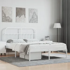 vidaXL Cadre de lit métal avec tête de lit blanc 140x200 cm pas cher