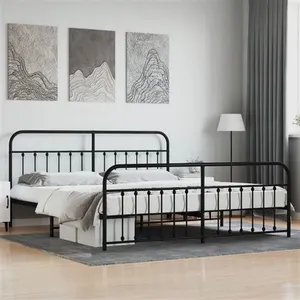 vidaXL Cadre de lit métal avec tête de lit/pied de lit noir 200x200 cm pas cher