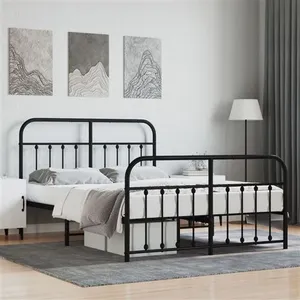 vidaXL Cadre de lit métal avec tête de lit/pied de lit noir 140x200 cm pas cher