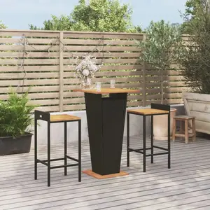 vidaXL Ensemble de bar jardin 3 pcs noir poly rotin/bois massif acacia pas cher