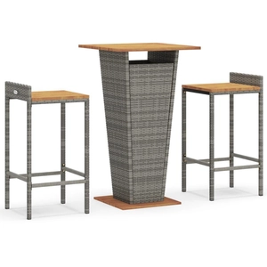 vidaXL Ensemble de bar jardin 3 pcs gris poly rotin/bois massif acacia pas cher