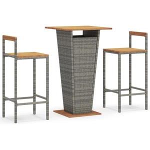 vidaXL Ensemble de bar jardin 3 pcs gris poly rotin/bois massif acacia pas cher