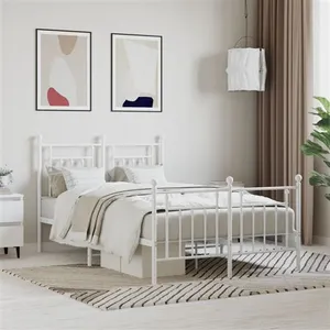 vidaXL Cadre de lit métal avec tête de lit/pied de lit blanc 120x200cm pas cher