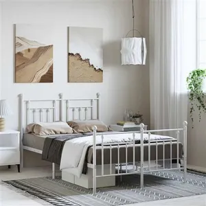 vidaXL Cadre de lit métal avec tête de lit/pied de lit blanc 135x190cm pas cher