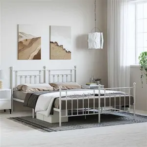 vidaXL Cadre de lit métal avec tête de lit/pied de lit blanc 183x213cm pas cher