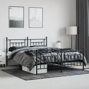 vidaXL Cadre de lit métal avec tête de lit/pied de lit noir 180x200 cm pas cher