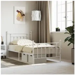 vidaXL Cadre de lit métal avec tête de lit/pied de lit blanc 100x190cm pas cher