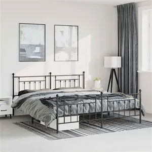 vidaXL Cadre de lit métal avec tête de lit/pied de lit noir 183x213 cm pas cher