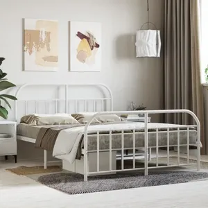 vidaXL Cadre de lit métal avec tête de lit/pied de lit blanc 140x200cm pas cher