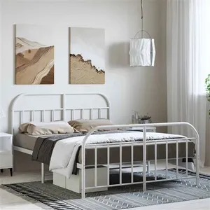 vidaXL Cadre de lit métal avec tête de lit/pied de lit blanc 150x200cm pas cher