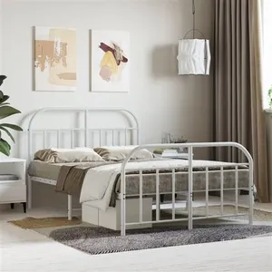 vidaXL Cadre de lit métal avec tête de lit/pied de lit blanc 120x200cm pas cher