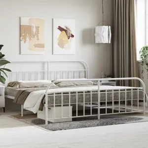 vidaXL Cadre de lit métal avec tête de lit/pied de lit blanc 193x203cm pas cher