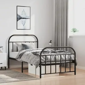 vidaXL Cadre de lit métal sans matelas et pied de lit noir 100x200 cm pas cher