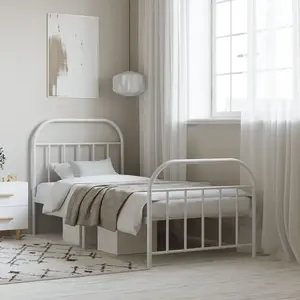 vidaXL Cadre de lit métal avec tête de lit/pied de lit blanc 90x190 cm pas cher