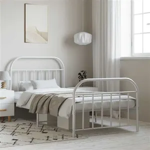 vidaXL Cadre de lit métal avec tête de lit/pied de lit blanc 100x190cm pas cher