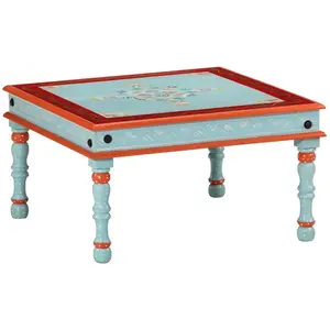 vidaXL Table basse bleu bois de manguier massif peint à la main 353763 pas cher