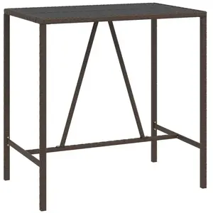 vidaXL Table de bar et dessus en verre marron 110x70x110 cm poly rotin pas cher