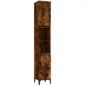 vidaXL Armoire de bain chêne fumé 30x30x190 cm bois d'ingénierie pas cher
