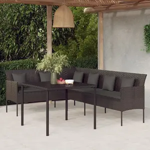 vidaXL Ensemble à manger de jardin coussins 2pcs noir résine tressée pas cher
