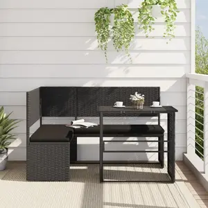 vidaXL Canapé de jardin avec table et coussins en forme de L noir pas cher