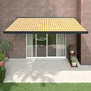 vidaXL Auvent rétractable jaune et blanc 4x3 m tissu et aluminium pas cher