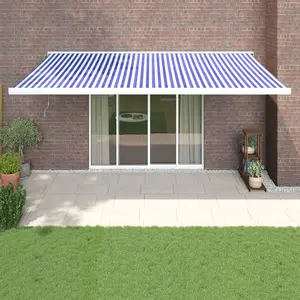 vidaXL Auvent rétractable bleu et blanc 5x3 m tissu et aluminium pas cher
