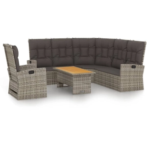 Comparateur de prix : vidaXL Salon de jardin 3 pcs avec coussins Gris Résine tressée