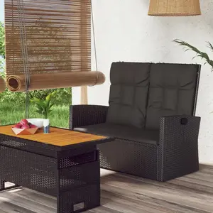 vidaXL Banc de jardin inclinable et coussins noir 118cm résine tressée pas cher