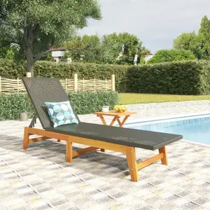 vidaXL Chaise longue avec table Résine tressée et bois massif d'acacia pas cher