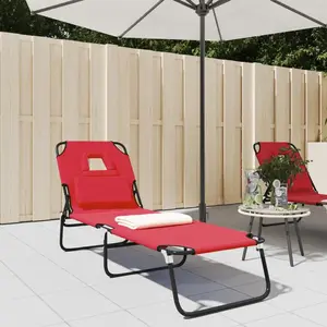 vidaXL Chaise longue pliante rouge tissu oxford acier enduit de poudre pas cher