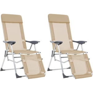 vidaXL Chaises de camping pliantes et repose-pied 2pcs crème textilène pas cher
