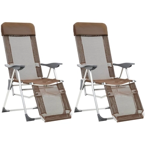 vidaXL Chaises de camping pliantes et repose-pied 2 pcs marron pas cher