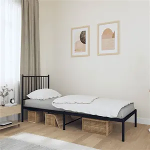 vidaXL Cadre de lit métal avec tête de lit noir 75x190 cm pas cher