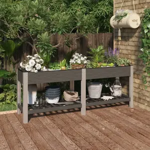Comparateur de prix : vidaXL Lit surélevé de jardin avec étagère Gris 200x50x75 cm WPC