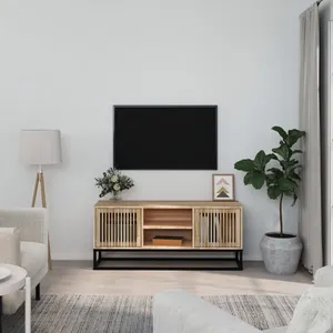 vidaXL Meuble TV 105x30x45 cm bois d'ingénierie et fer 352099 pas cher