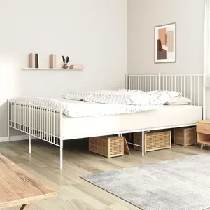 vidaXL Cadre de lit métal avec tête de lit/pied de lit blanc 200x200cm pas cher