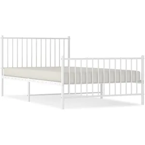 vidaXL Cadre de lit métal avec tête de lit/pied de lit blanc 107x203cm pas cher