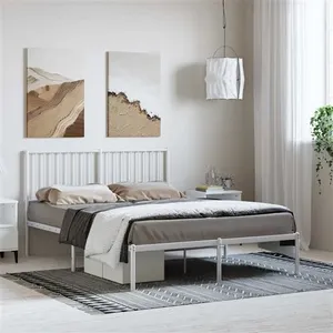vidaXL Cadre de lit métal avec tête de lit blanc 135x190 cm pas cher