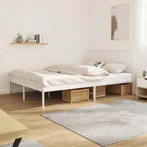 vidaXL Cadre de lit métal avec tête de lit blanc 160x200 cm pas cher