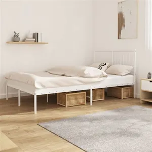 vidaXL Cadre de lit métal avec tête de lit blanc 120x190 cm pas cher