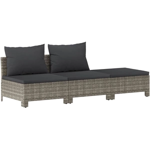 vidaXL Salon de jardin 3 pcs avec coussins Gris Résine tressée pas cher