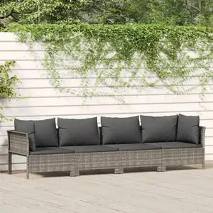 vidaXL Salon de jardin 4 pcs avec coussins Gris Résine tressée pas cher