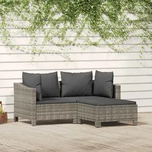 vidaXL Salon de jardin 3 pcs avec coussins Gris Résine tressée pas cher