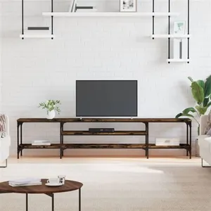 vidaXL Meuble TV chêne fumé 201x35x45 cm bois d'ingénierie et fer pas cher