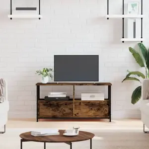 vidaXL Meuble TV chêne fumé 90x33x45 cm bois d'ingénierie et fer pas cher