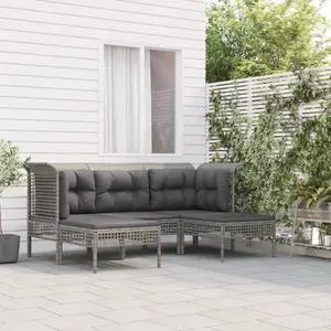 vidaXL Salon de jardin 5 pcs avec coussins Gris Résine tressée pas cher