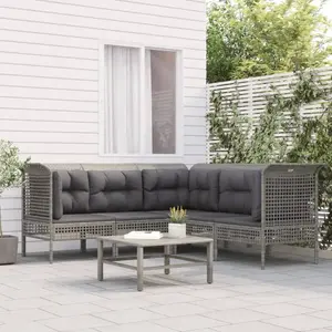 vidaXL Salon de jardin 5 pcs avec coussins Gris Résine tressée pas cher